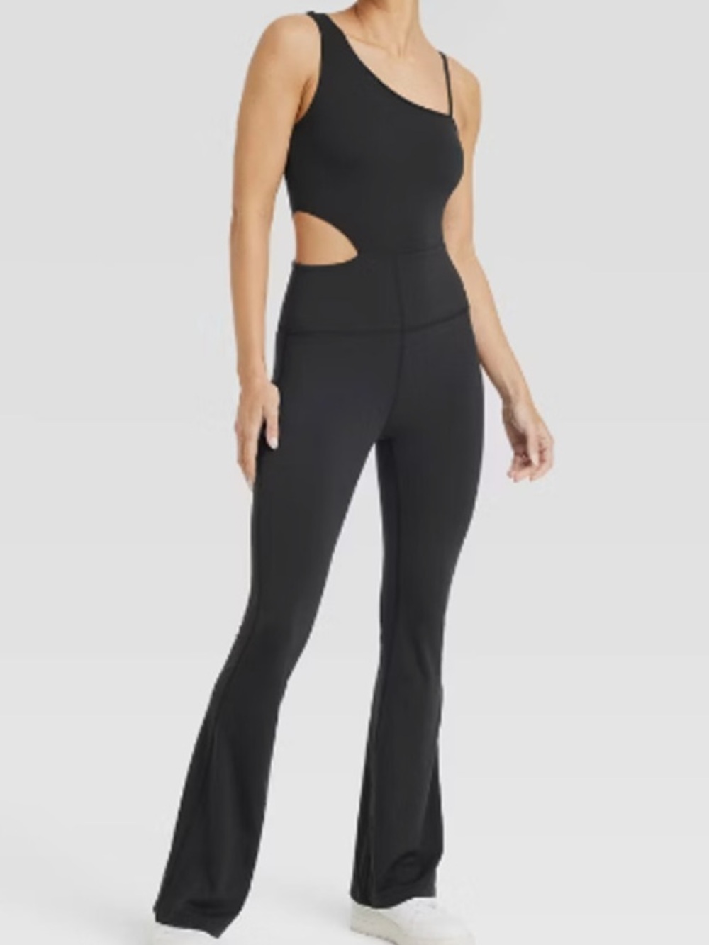 JoyLab Black One-Shoulder Cutout Flare Jumpsuit